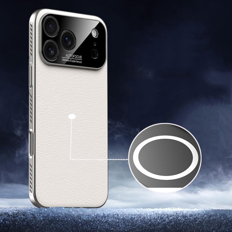 For iPhone 17 Pro Soft Armor MagSafe Cooling Plain Leather Hybrid PC Phone Case(White)