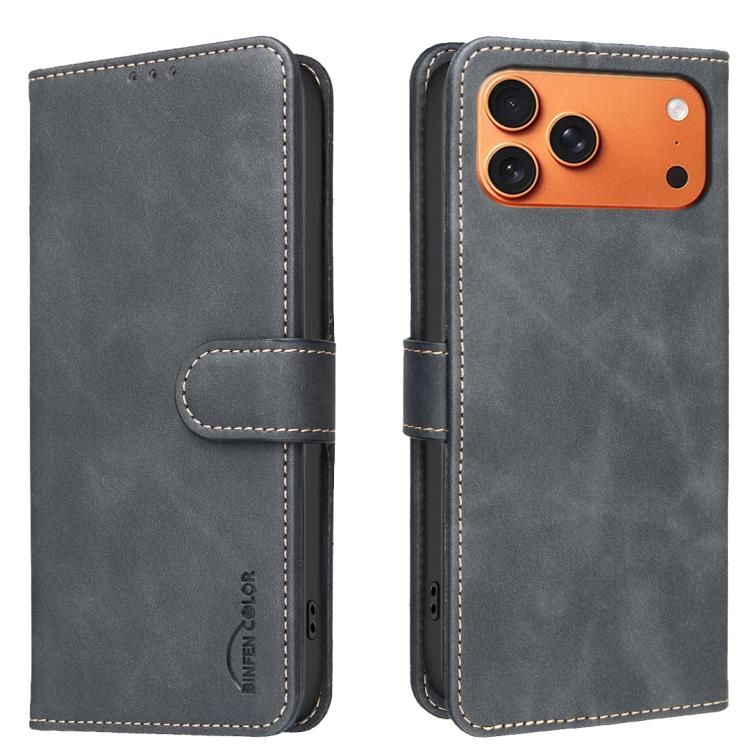 For iPhone 17 Pro Solid Color Calfskin Texture RFID Vegan Leather Phone Case(Black)