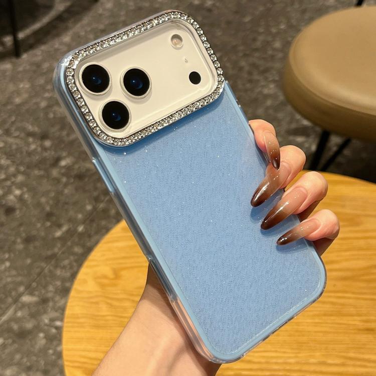 For iPhone 17 Pro Solid Color Glitter & Rhinestone Design Phone Case(Blue)