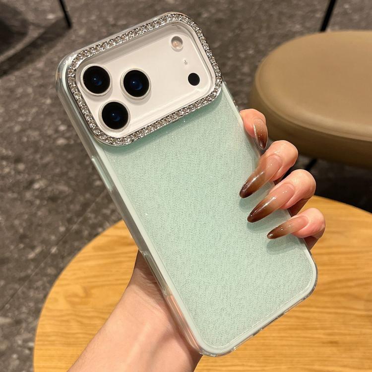 For iPhone 17 Pro Solid Color Glitter & Rhinestone Design Phone Case(Green)