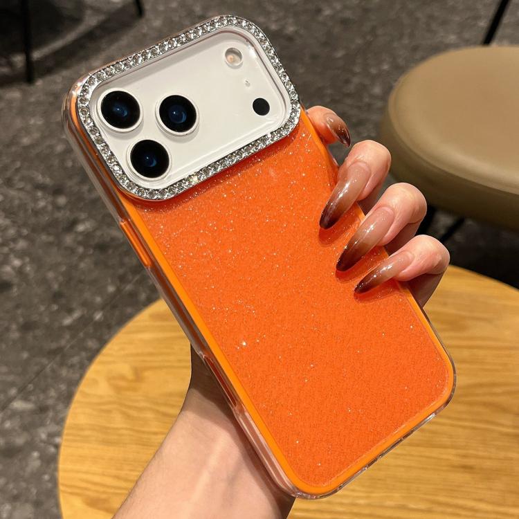 For iPhone 17 Pro Solid Color Glitter & Rhinestone Design Phone Case(Orange)