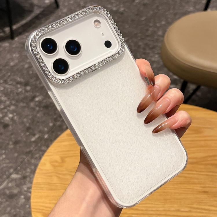 For iPhone 17 Pro Solid Color Glitter & Rhinestone Design Phone Case(White)