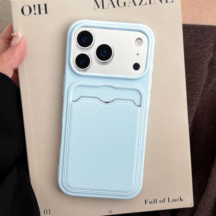 For iPhone 17 Pro Solid Color Lychee Texture Card Slot TPU Phone Case(Blue)