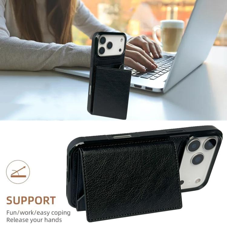For iPhone 17 Pro Solid Color Metal Buckle Card Slots Bag Phone Case(Black)