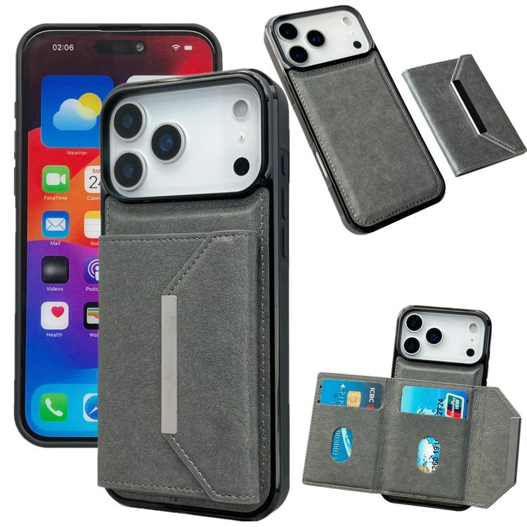 For iPhone 17 Pro Solid Color Metal Buckle Card Slots Bag Phone Case(Grey)
