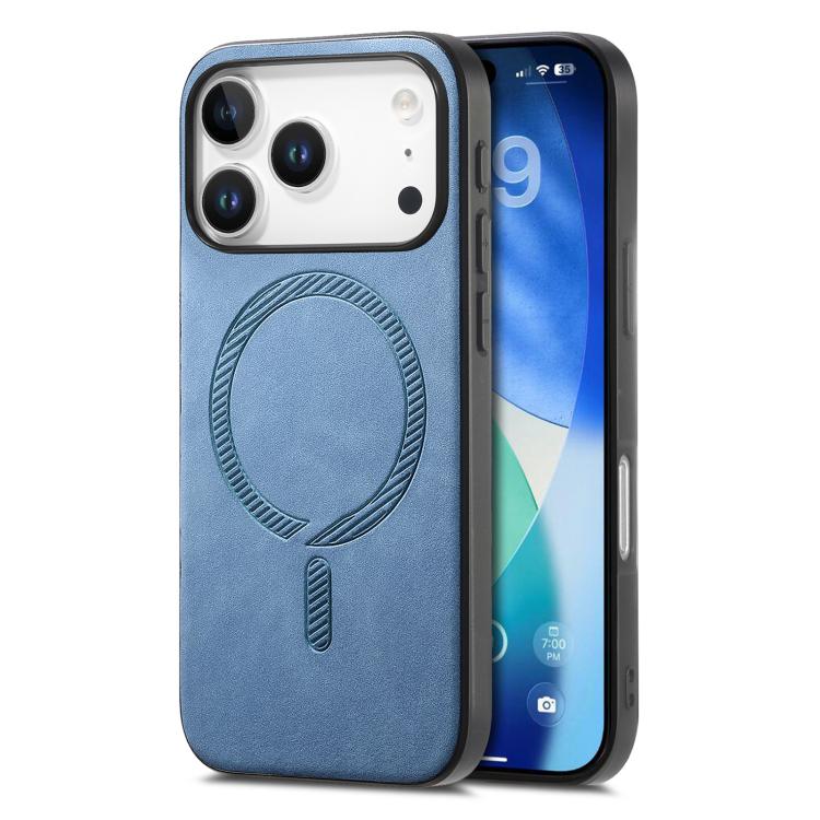 For iPhone 17 Pro Solid Color Retro Magsafe PU Back Cover Phone Case(Blue)