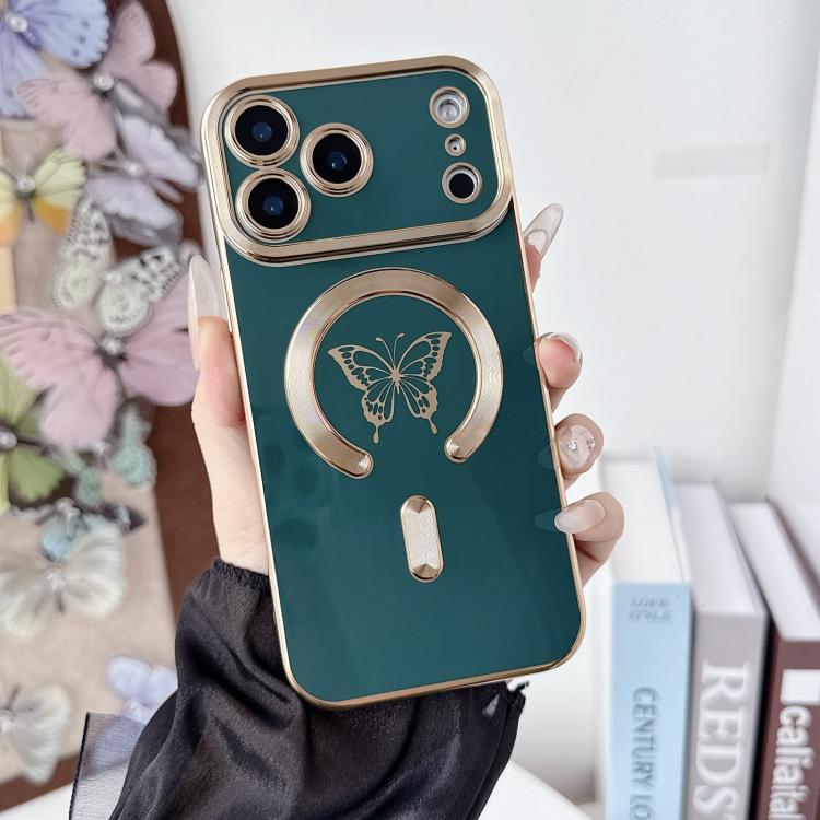 For iPhone 17 Pro Solid Color Side Electroplating Butterfly MagSafe TPU Phone Case(Green)