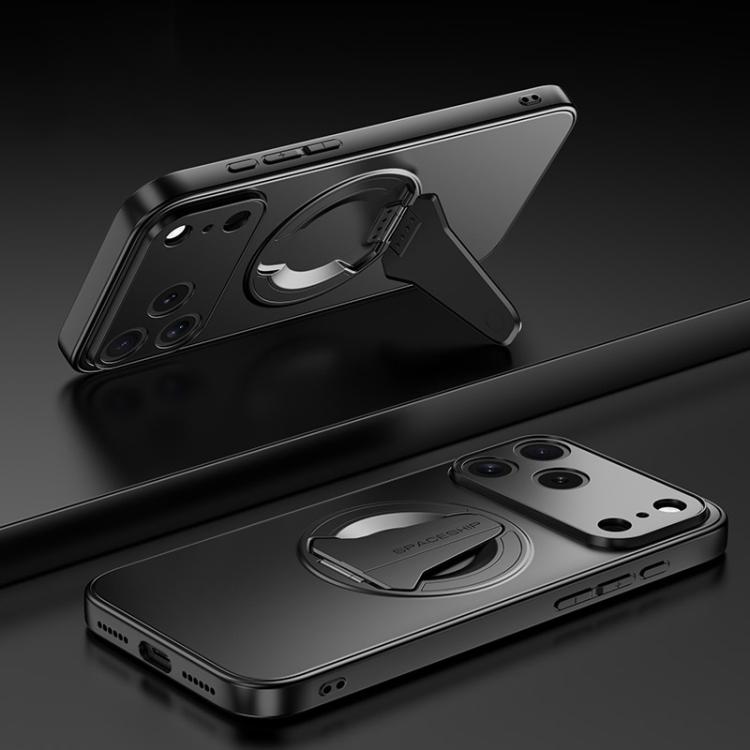For iPhone 17 Pro Spaceship MagSafe Folding Holder Phone Case(Black)