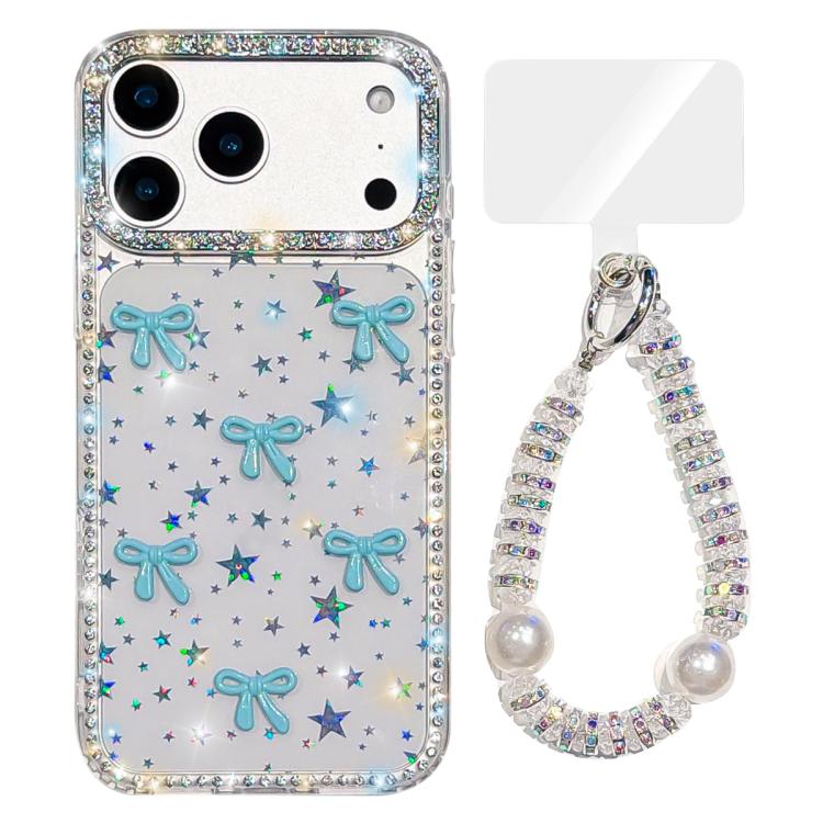 For iPhone 17 Pro Sparkling IMD Colorful Bow Phone Case with Bracelet(Star Transparent)