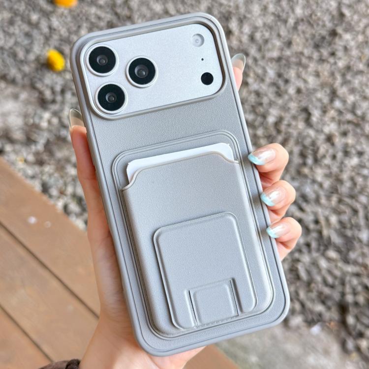 For iPhone 17 Pro Square Folding Card Bag Holder Phone Case(Grey)