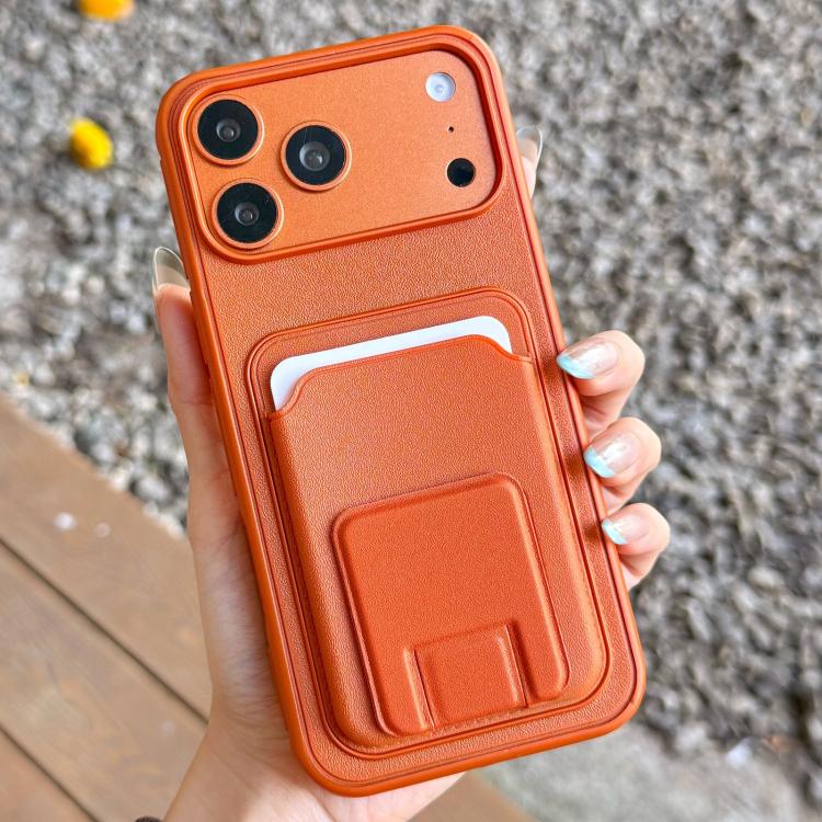 For iPhone 17 Pro Square Folding Card Bag Holder Phone Case(Orange)