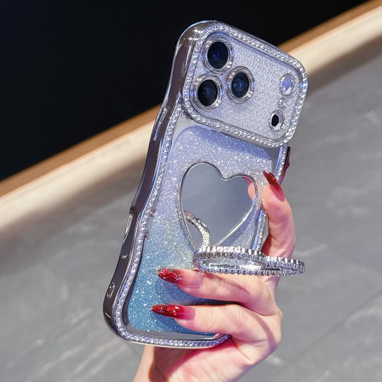 For iPhone 17 Pro Star Diamond Electroplated TPU Glitter Phone Case with Rhinestone Mirror Holder(Silver)