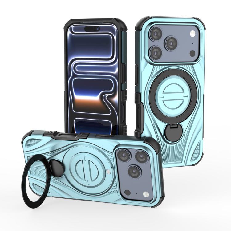 For iPhone 17 Pro Star Ring Metallic Pivot Bracket Magnetic Phone Case(Cyan)