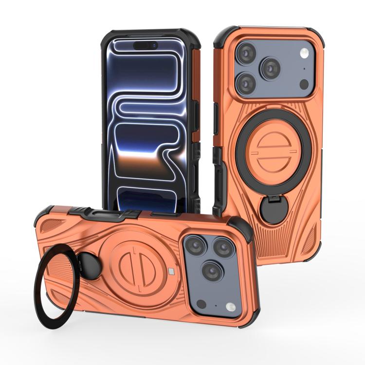 For iPhone 17 Pro Star Ring Metallic Pivot Bracket Magnetic Phone Case(Orange)