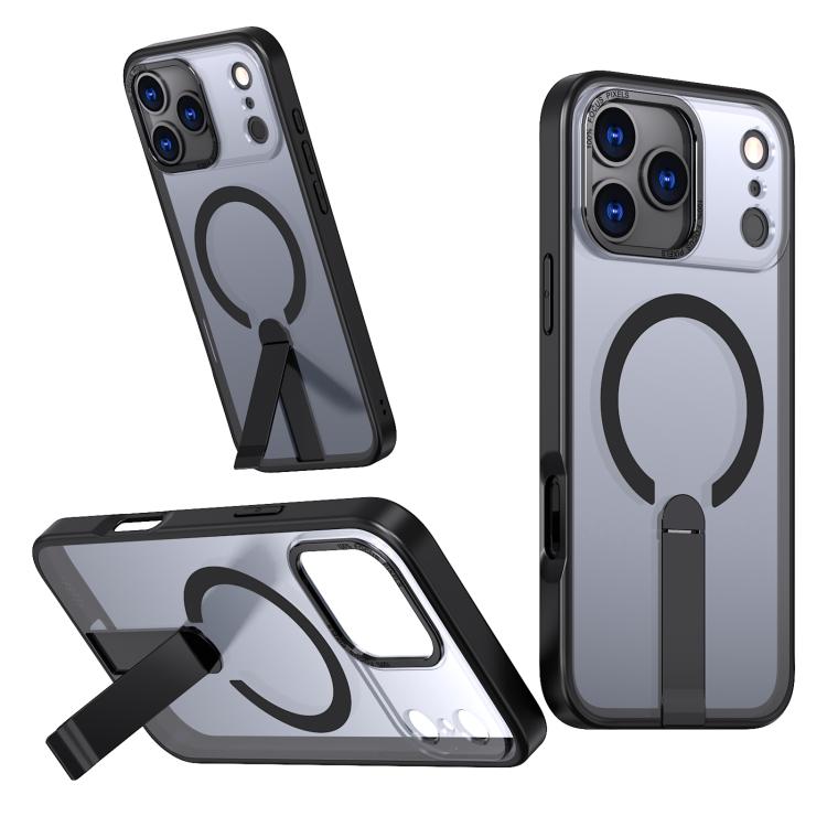 For iPhone 17 Pro Star Shine Series TPU + PC MagSafe Phone Case with Fold Holder(Black)