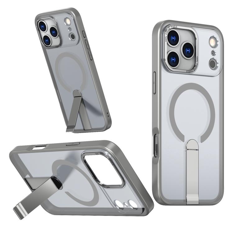 For iPhone 17 Pro Star Shine Series TPU + PC MagSafe Phone Case with Fold Holder(Grey)