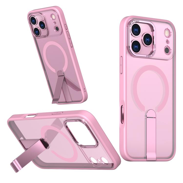 For iPhone 17 Pro Star Shine Series TPU + PC MagSafe Phone Case with Fold Holder(Pink)