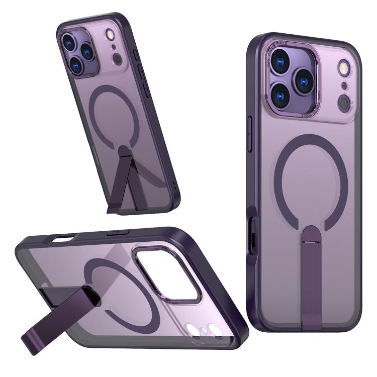 For iPhone 17 Pro Star Shine Series TPU + PC MagSafe Phone Case with Fold Holder(Purple)