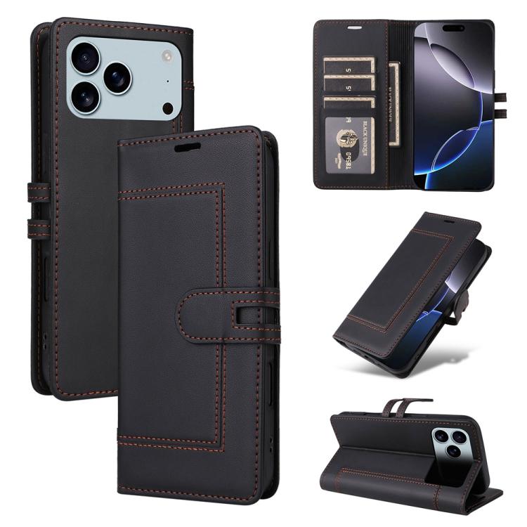 For iPhone 17 Pro Stitched Magnetic Buckle Leather Phone Case(Black)