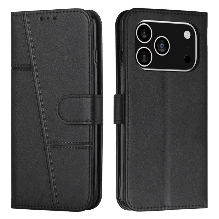 For iPhone 17 Pro Stitching Calf Texture Buckle Leather Phone Case(Black)