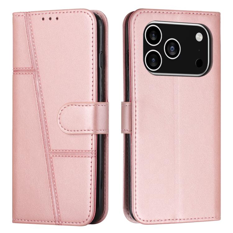 For iPhone 17 Pro Stitching Calf Texture Buckle Leather Phone Case(Rose Gold)