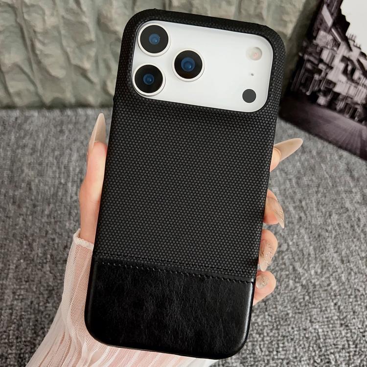For iPhone 17 Pro Stitching Cloth MagSafe Magnetic PC Hybrid PU Phone Case(Black)