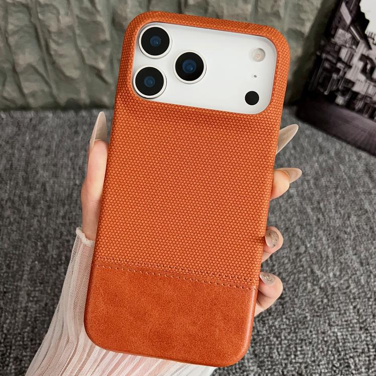 For iPhone 17 Pro Stitching Cloth MagSafe Magnetic PC Hybrid PU Phone Case(Brown)