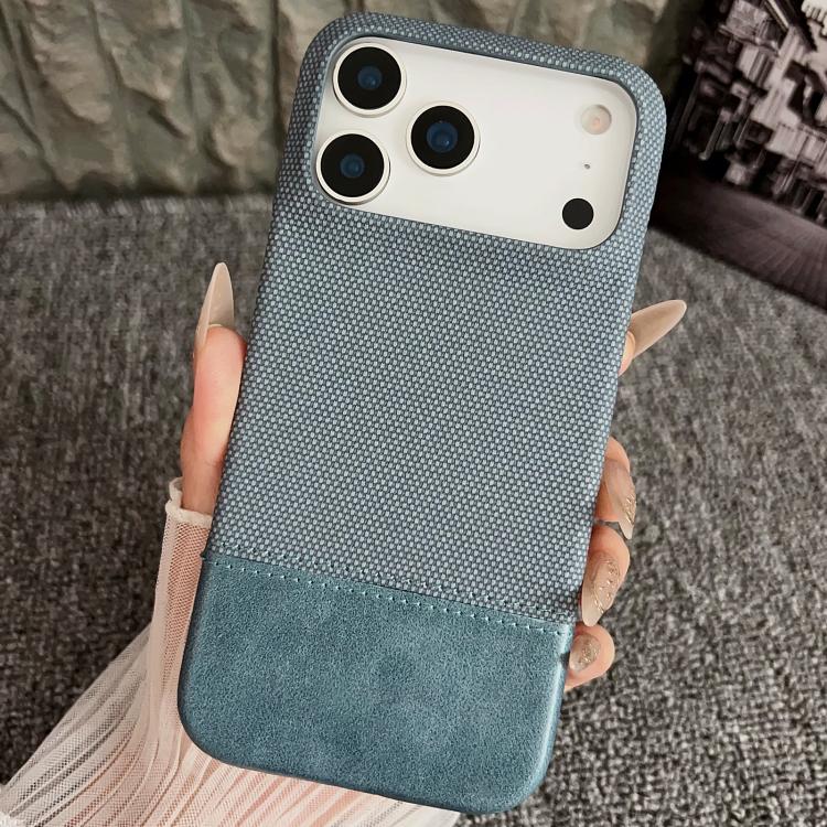 For iPhone 17 Pro Stitching Cloth MagSafe Magnetic PC Hybrid PU Phone Case(Cyan Blue)
