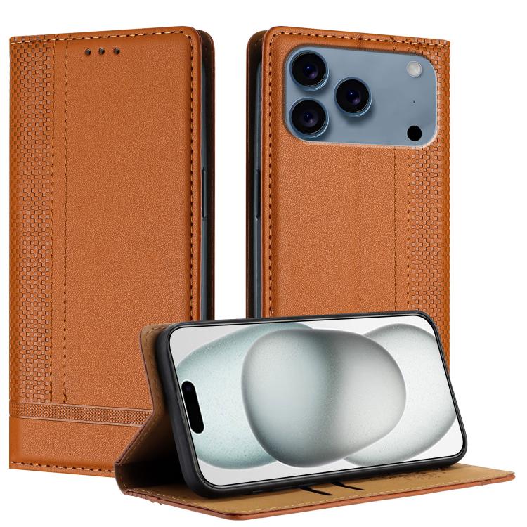 For iPhone 17 Pro Stitching Design Scratch-Resistant Vegan Leather Phone Case(Brown)