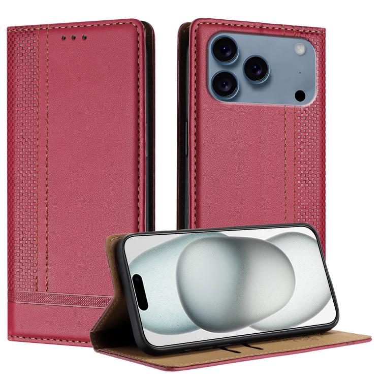 For iPhone 17 Pro Stitching Design Scratch-Resistant Vegan Leather Phone Case(Red)