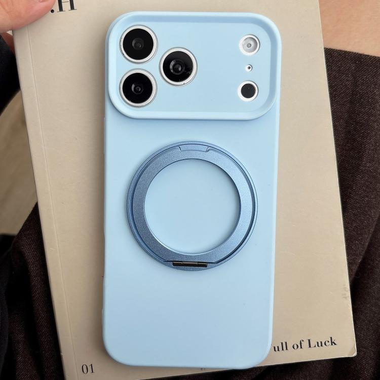 For iPhone 17 Pro Stress Relief Holder Magnetic Fine Hole Silicone Phone Case(Blue)