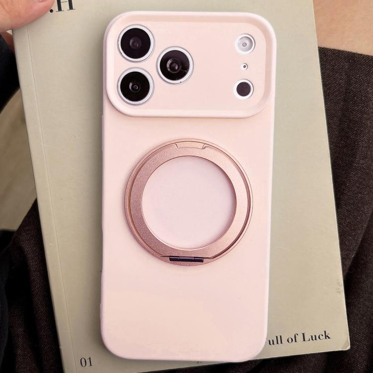 For iPhone 17 Pro Stress Relief Holder Magnetic Fine Hole Silicone Phone Case(Pink)