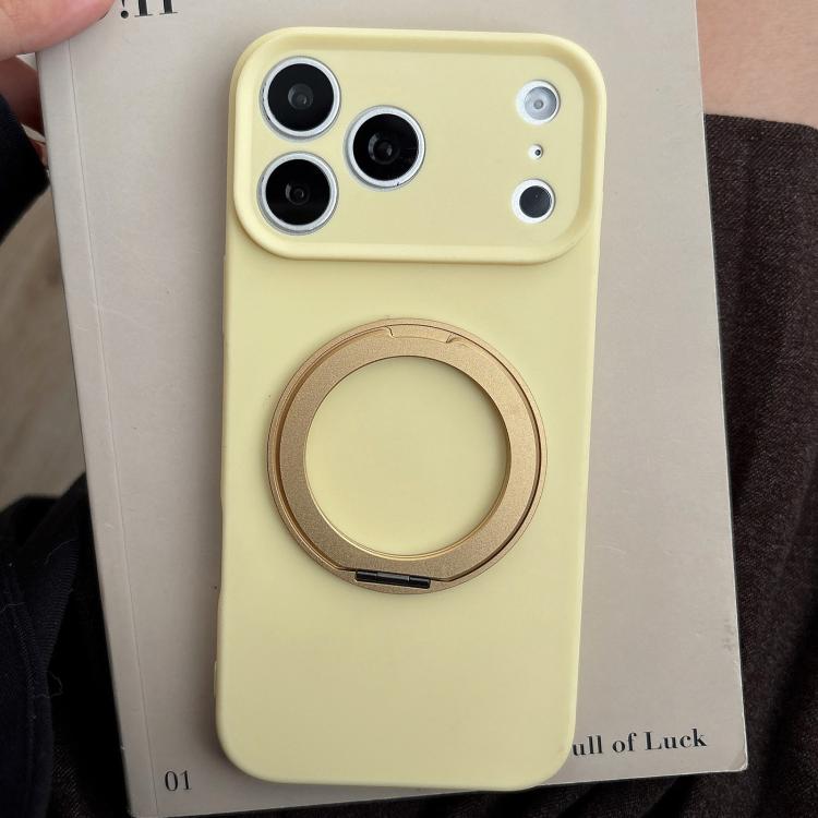For iPhone 17 Pro Stress Relief Holder Magnetic Fine Hole Silicone Phone Case(Yellow)
