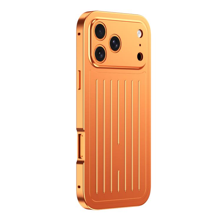For iPhone 17 Pro Suitcase Texture Magnetic King Series Aluminum Alloy Phone Case with Tempered Glass Film(Orange)