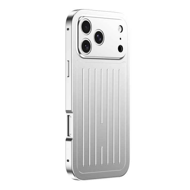 For iPhone 17 Pro Suitcase Texture Magnetic King Series Aluminum Alloy Phone Case with Tempered Glass Film(Silver)
