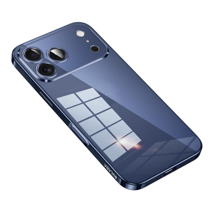 For iPhone 17 Pro SULADA Shine Through Series Plating TPU Transparent Phone Case(Titanium Blue)