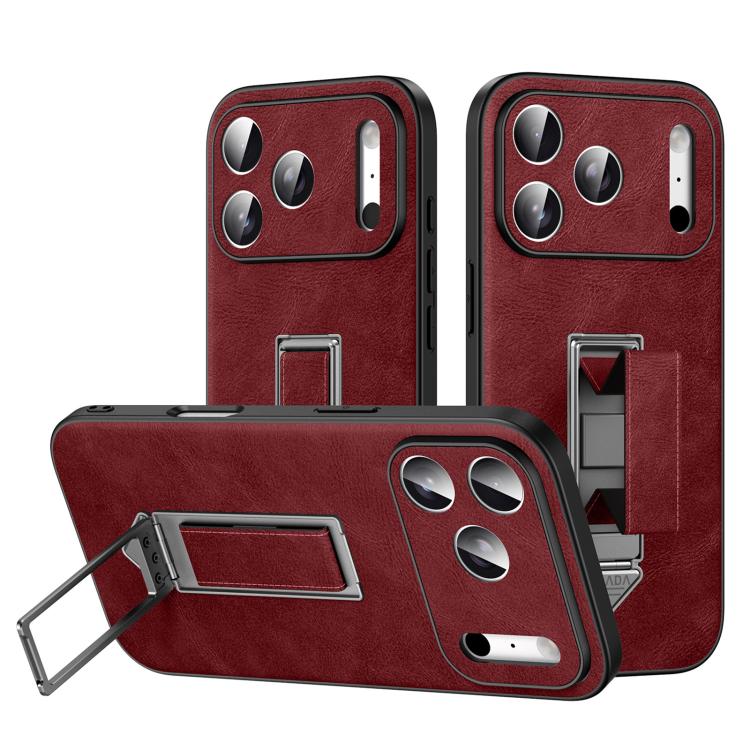 For iPhone 17 Pro SULADA Wristband Hidden Metal Holder Faux Leather Phone Case(Red)