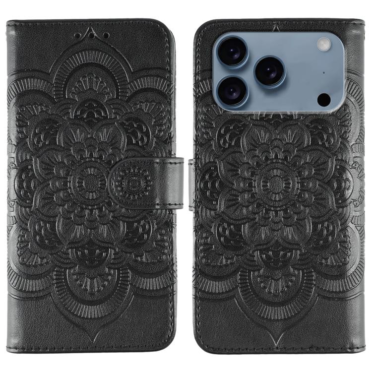 For iPhone 17 Pro Sun Mandala Embossing Leather Phone Case(Black)