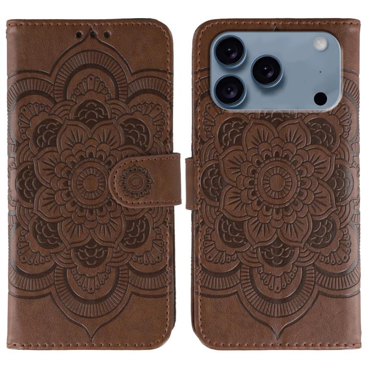 For iPhone 17 Pro Sun Mandala Embossing Leather Phone Case(Brown)