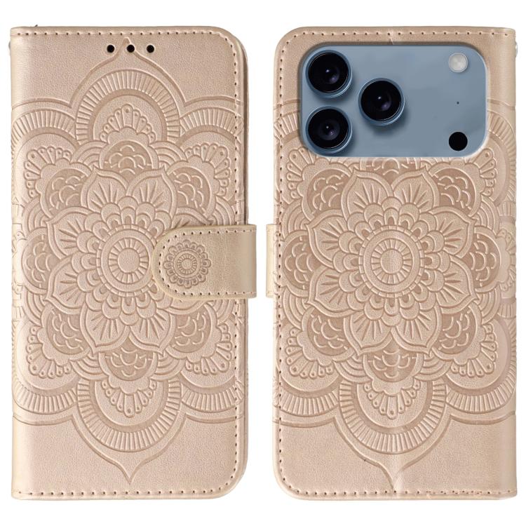 For iPhone 17 Pro Sun Mandala Embossing Leather Phone Case(Rose Gold)