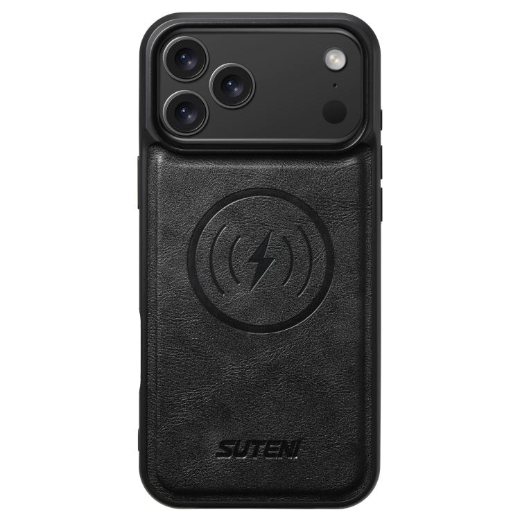For iPhone 17 Pro Suteni G5 Cowhide Leather MagSafe Magnetic Phone Case(Black)