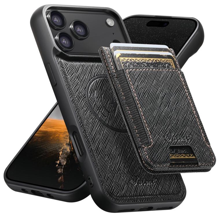 For iPhone 17 Pro Suteni H17 Cross Grain Leather MagSafe Detachable Wallet Phone Case(Black)