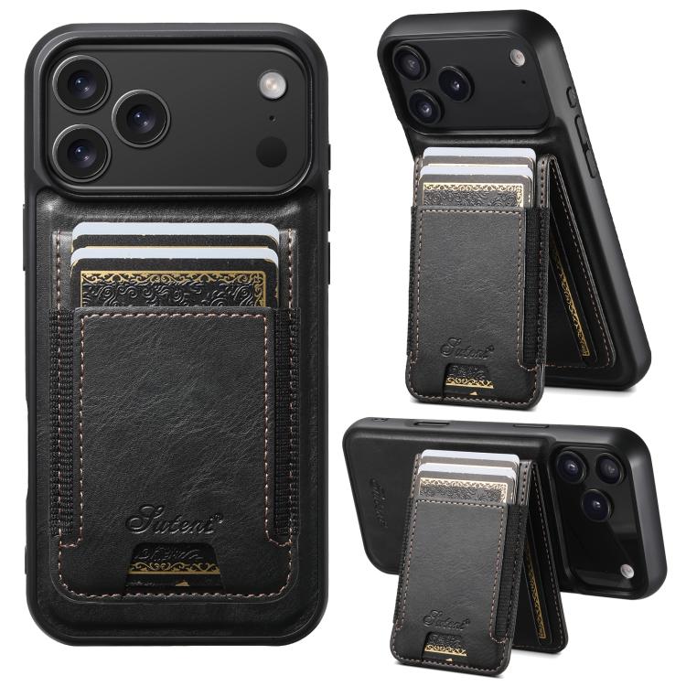 For iPhone 17 Pro Suteni H17 Oil Eax Leather MagSafe Detachable Wallet Phone Case(Black)