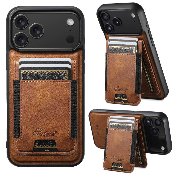 For iPhone 17 Pro Suteni H17 Oil Eax Leather MagSafe Detachable Wallet Phone Case(Brown)
