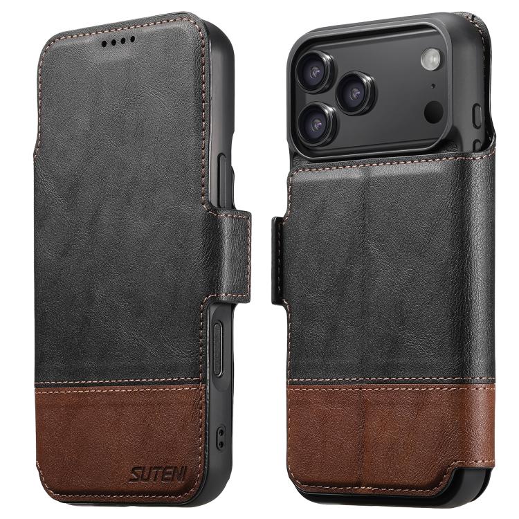 For iPhone 17 Pro Suteni Q06 2-in-1 Multi-function Detachable Wallet MagSafe Phone Case(Black)