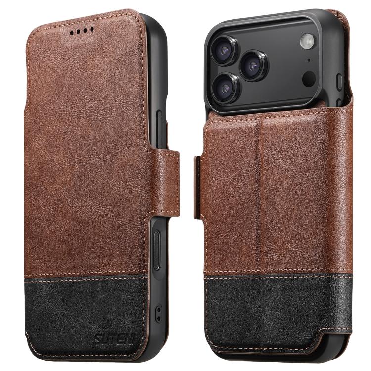For iPhone 17 Pro Suteni Q06 2-in-1 Multi-function Detachable Wallet MagSafe Phone Case(Brown)