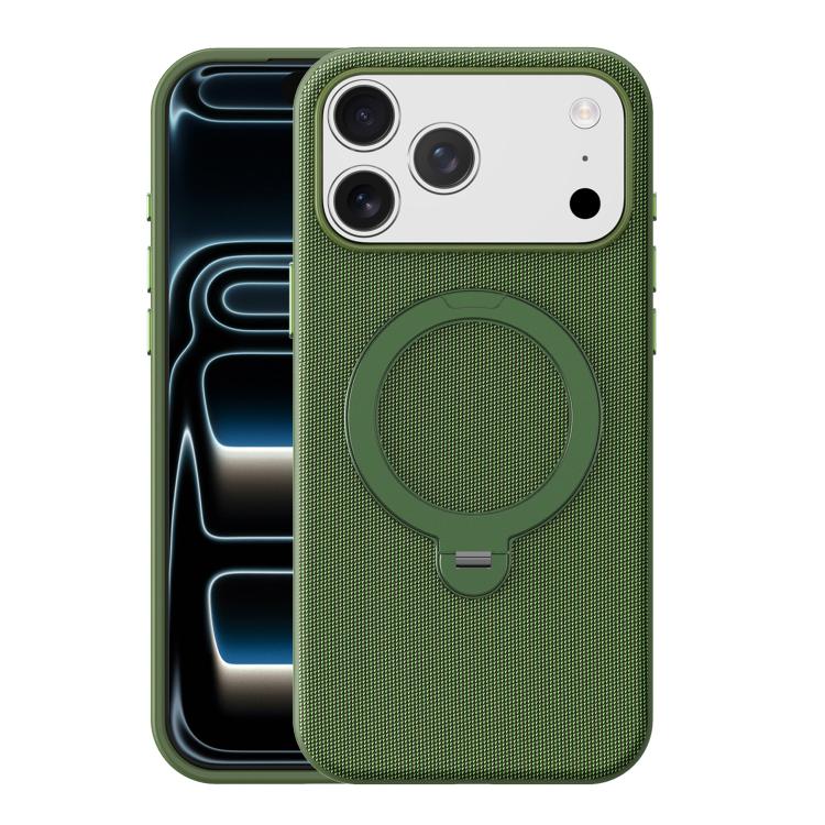 For iPhone 17 Pro Tech Fabric 360 Rotation Holder Magnetic Phone Case with AI Camera Button(Green)