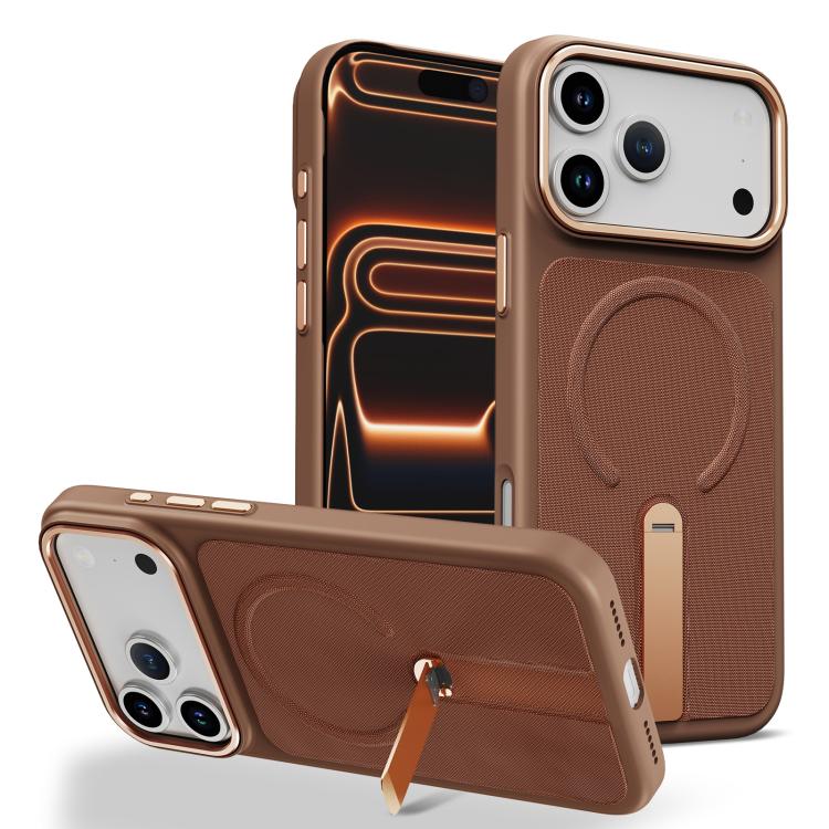 For iPhone 17 Pro Tech Fabric Rotating Stand Magnetic Phone Case(Brown)