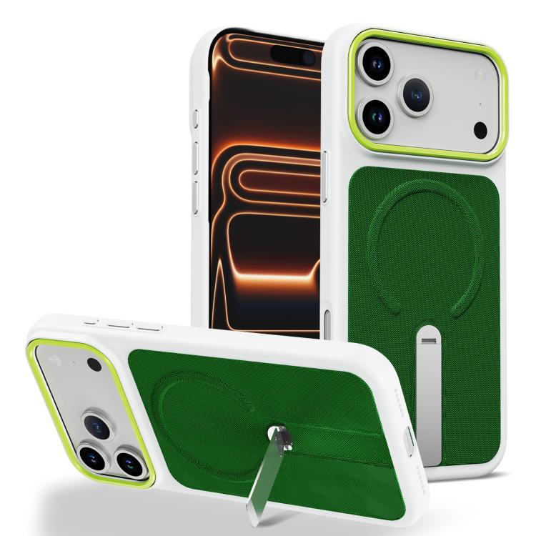 For iPhone 17 Pro Tech Fabric Rotating Stand Magnetic Phone Case(Green)