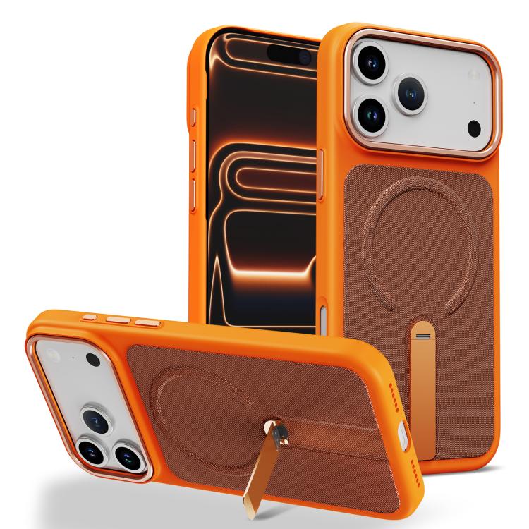 For iPhone 17 Pro Tech Fabric Rotating Stand Magnetic Phone Case(Orange)